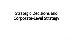Strategic Decisions and CorporateLevel Strategy 1 Learning Outcomes