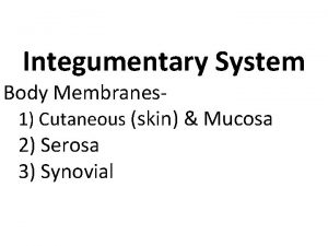 Integumentary System Body Membranes 1 Cutaneous skin Mucosa