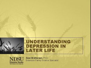 UNDERSTANDING DEPRESSION IN LATER LIFE Sean Brotherson Ph