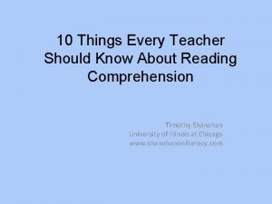 10 Things Every Teacher Should Know About Reading