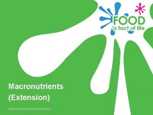 Macronutrients Extension BRITISH NUTRITION FOUNDATION 2013 Learning objectives