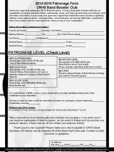 2014 2015 Patronage Form CRHS Band Booster Club