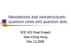 Nanodevices and nanostructures quantum wires and quantum dots
