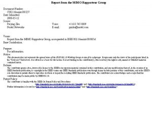 Report from the MIMO Rapporteur Group Document Number