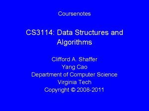 Coursenotes CS 3114 Data Structures and Algorithms Clifford