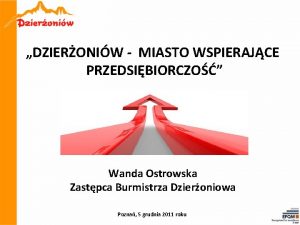 DZIERONIW MIASTO WSPIERAJCE PRZEDSIBIORCZO Wanda Ostrowska Zastpca Burmistrza