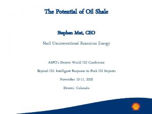 The Potential of Oil Shale Stephen Mut CEO