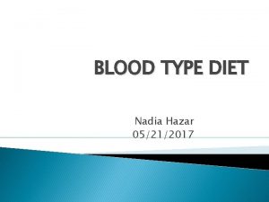 BLOOD TYPE DIET Nadia Hazar 05212017 Blood Type