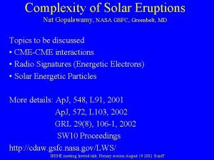 Complexity of Solar Eruptions Nat Gopalswamy NASA GSFC