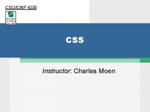 CSCICINF 4230 CSS Instructor Charles Moen CSS Spainhour