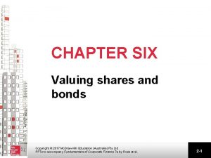 CHAPTER SIX Valuing shares and bonds Copyright 2017