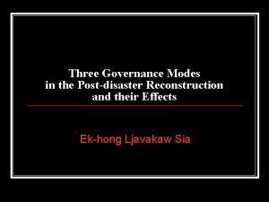 Three Governance Modes in the Postdisaster Reconstruction and