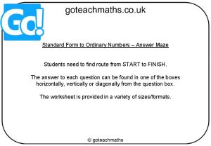 Standard Form to Ordinary Numbers Answer Maze Students