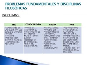 PROBLEMAS FUNDAMENTALES Y DISCIPLINAS FILOSFICAS PROBLEMAS SER CONDICIONES