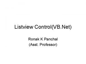 Listview ControlVB Net Ronak K Panchal Asst Professor