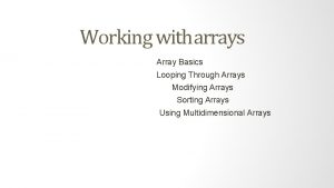 Working with arrays Array Basics Looping Through Arrays