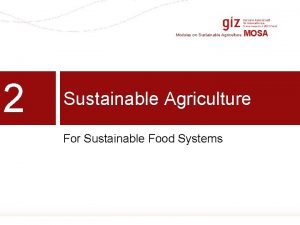 Modules on Sustainable Agriculture 2 MOSA Sustainable Agriculture