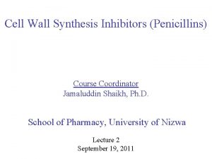 Cell Wall Synthesis Inhibitors Penicillins Course Coordinator Jamaluddin