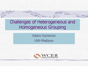 Challenges of Heterogeneous and Homogeneous Grouping Adam Gamoran