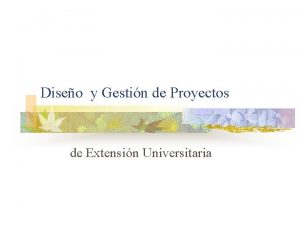Diseo y Gestin de Proyectos de Extensin Universitaria