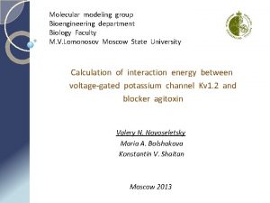 Molecular modeling group Bioengineering department Biology Faculty M