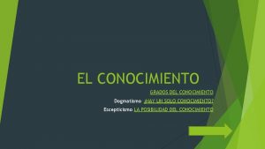 EL CONOCIMIENTO GRADOS DEL CONOCIMIENTO Dogmatismo HAY UN