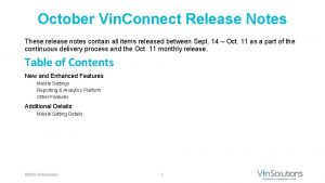 October Vin Connect Release Notes These release notes