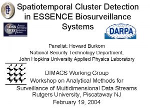 Spatiotemporal Cluster Detection in ESSENCE Biosurveillance Systems Panelist