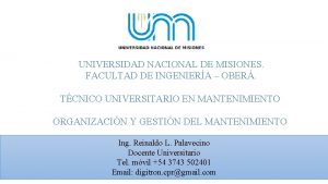 UNIVERSIDAD NACIONAL DE MISIONES FACULTAD DE INGENIERA OBER