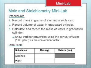 MiniLab Mole and Stoichiometry MiniLab Procedures 1 Record