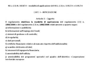 REG CE N 182806 modalit di applicazione del