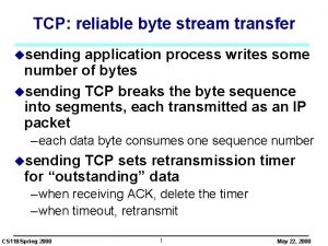 TCP reliable byte stream transfer usending application process