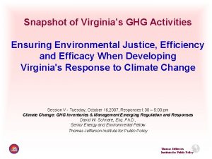 Snapshot of Virginias GHG Activities Ensuring Environmental Justice