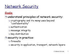 Network Security Goals r understand principles of network