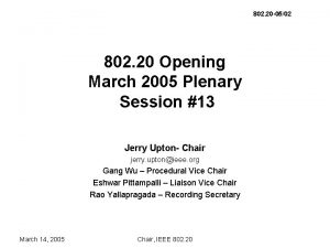 802 20 0502 802 20 Opening March 2005