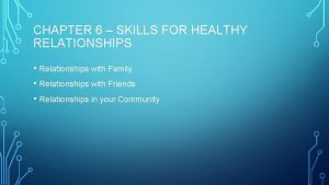 CHAPTER 6 SKILLS FOR HEALTHY RELATIONSHIPS Relationships with
