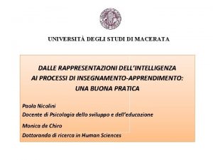 UNIVERSIT DEGLI STUDI DI MACERATA DALLE RAPPRESENTAZIONI DELLINTELLIGENZA