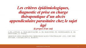 Les critres pidmiologiques diagnostic et prise en charge