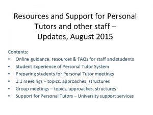 Resources and Support for Personal Tutors and other