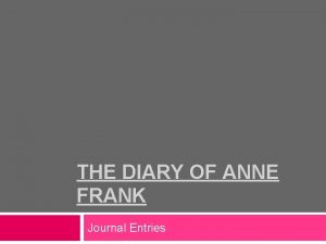THE DIARY OF ANNE FRANK Journal Entries Journal