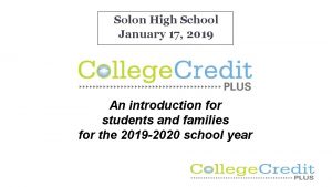 Solon High School January 17 2019 An introduction