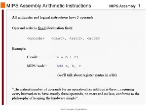 MIPS Assembly Arithmetic Instructions MIPS Assembly 1 All