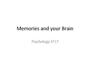 Memories and your Brain Psychology 3717 Introduction Look
