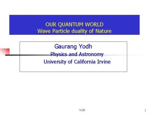 OUR QUANTUM WORLD Wave Particle duality of Nature