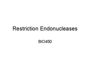 Restriction Endonucleases BIO 450 Restriction Enzymes Enzymatic Activity