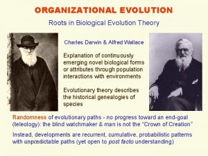 ORGANIZATIONAL EVOLUTION Roots in Biological Evolution Theory Charles