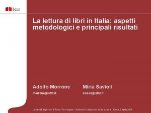 La lettura di libri in Italia aspetti metodologici