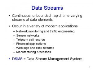 Data Streams Continuous unbounded rapid timevarying streams of