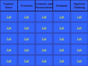 Number Sense Geometry and Fractions Measurement Decimals Algebraic