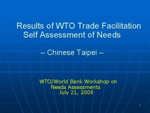 Results of WTO Trade Facilitation Self Assessment of
